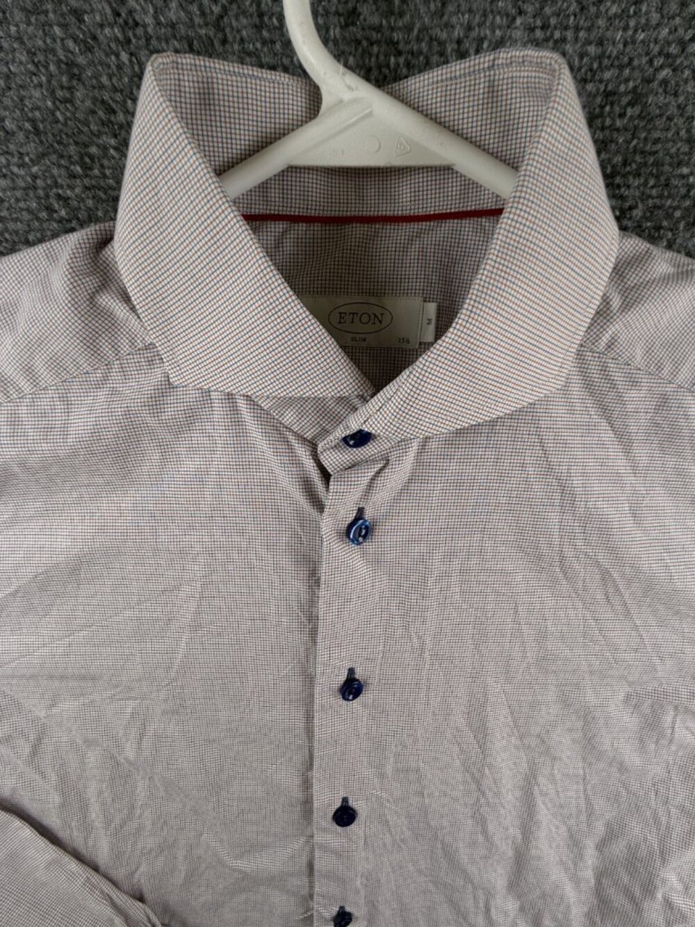 Eton Button Up Shirt Long Sleeve Men Cotton Medium 15.5 Slim Orange Blue Check
